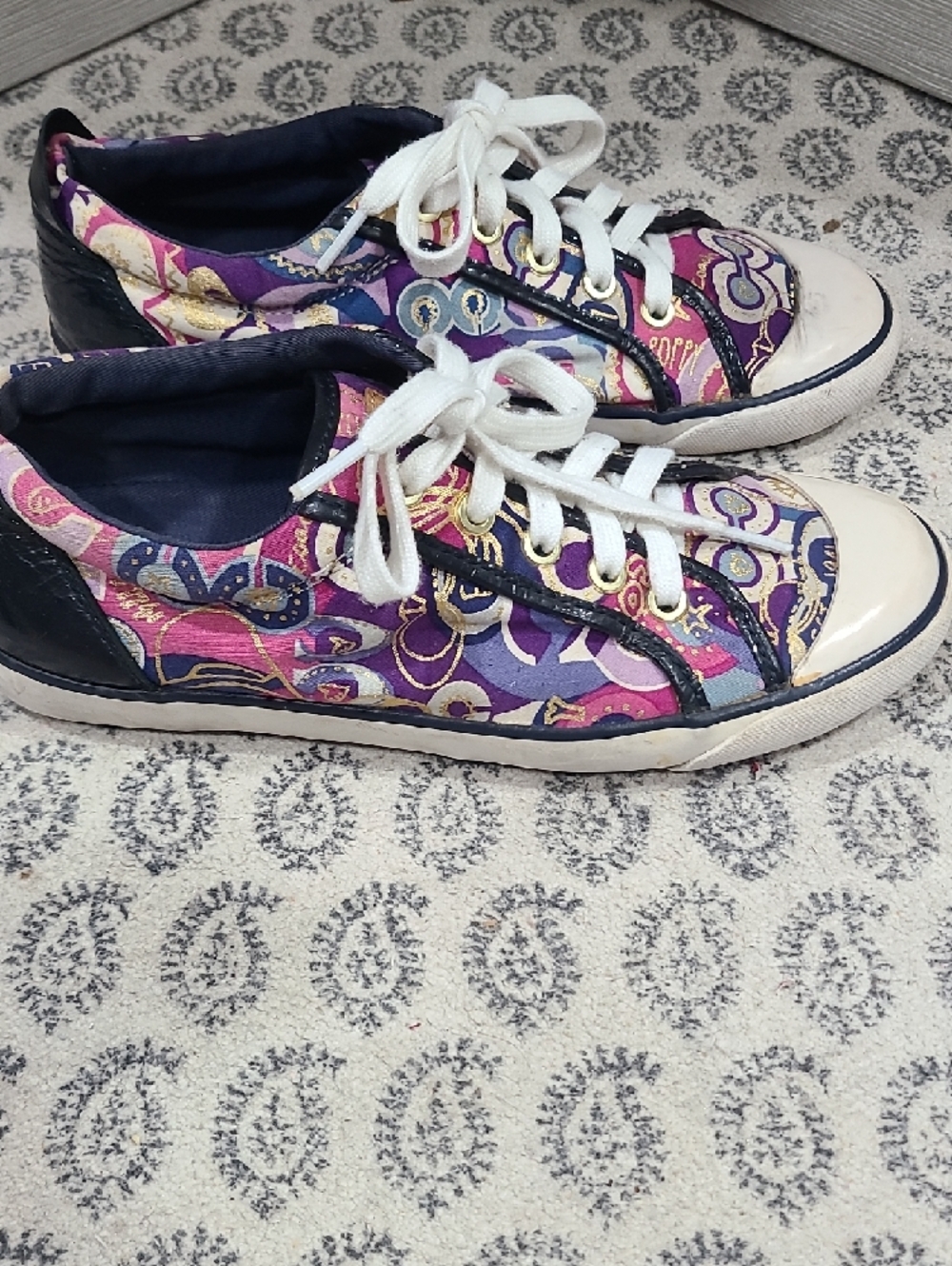 Coach Pink and Purple Patterned Lace-Up Sneakers - Picture 5 of 8